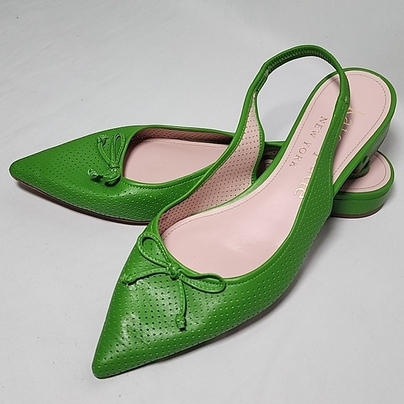 kate spade Shoes - kate spade Bright Green Pointed-Toe Perforated Slingback Flats with Bow